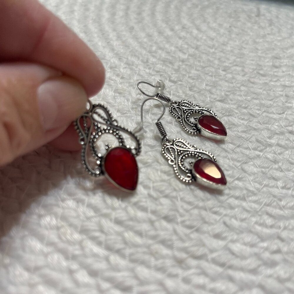 Beautiful SIMULATED RUBY Handmade Sterling 925 Necklace & Matching #440D